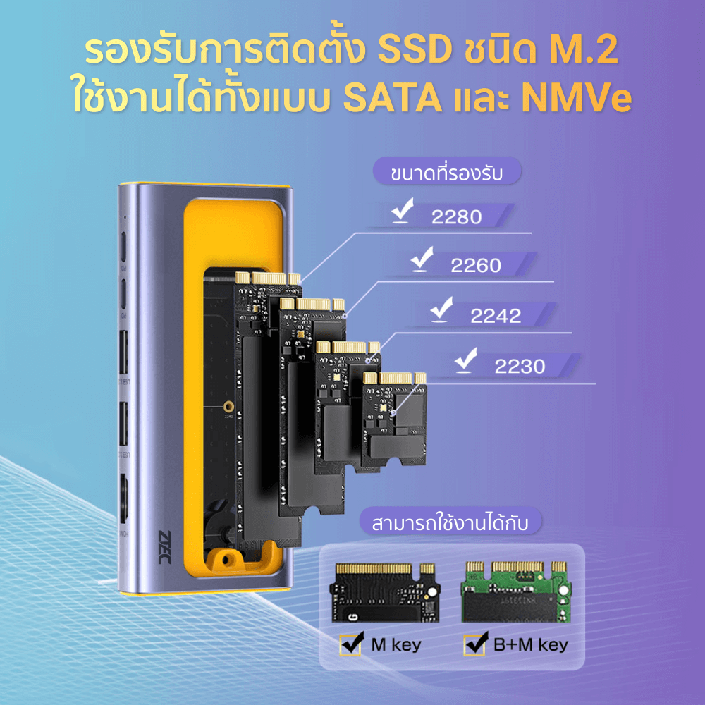 Portable M.2 (6in1) Docking Station ZTEC รุ่น ZD622 พอร์ต USB-C (ช่องการเชื่อมต่อ 6 ช่องในอุปกรณ์เดียว)_4